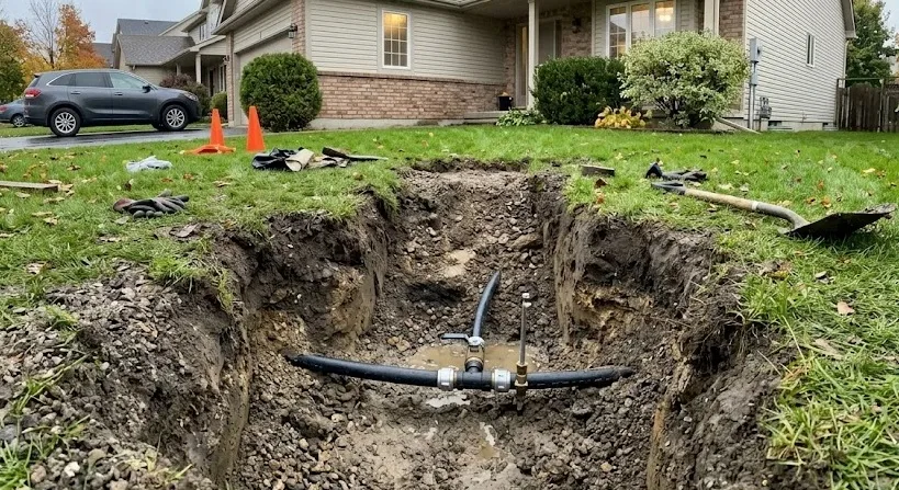 Main water line repair and replacement in a Caledon home