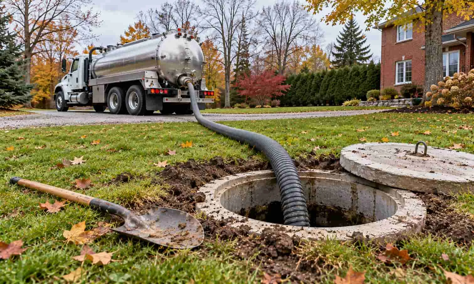 septic tank pumping Caledon vacuum truck emptying a rural tank