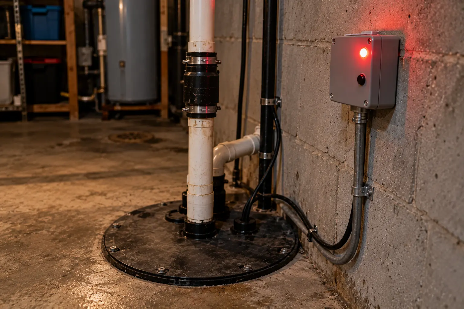 sewage pump alarm panel and control box checked by a Caledon technician
