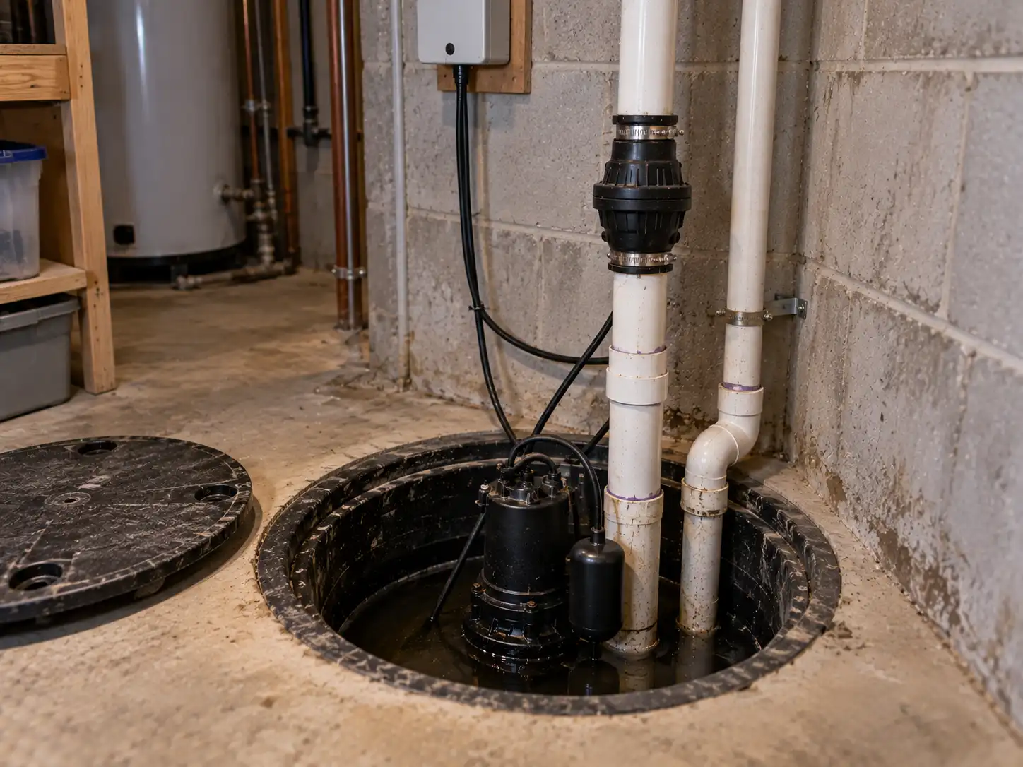 sewage ejector pit cleaning and pump inspection in a Caledon basement