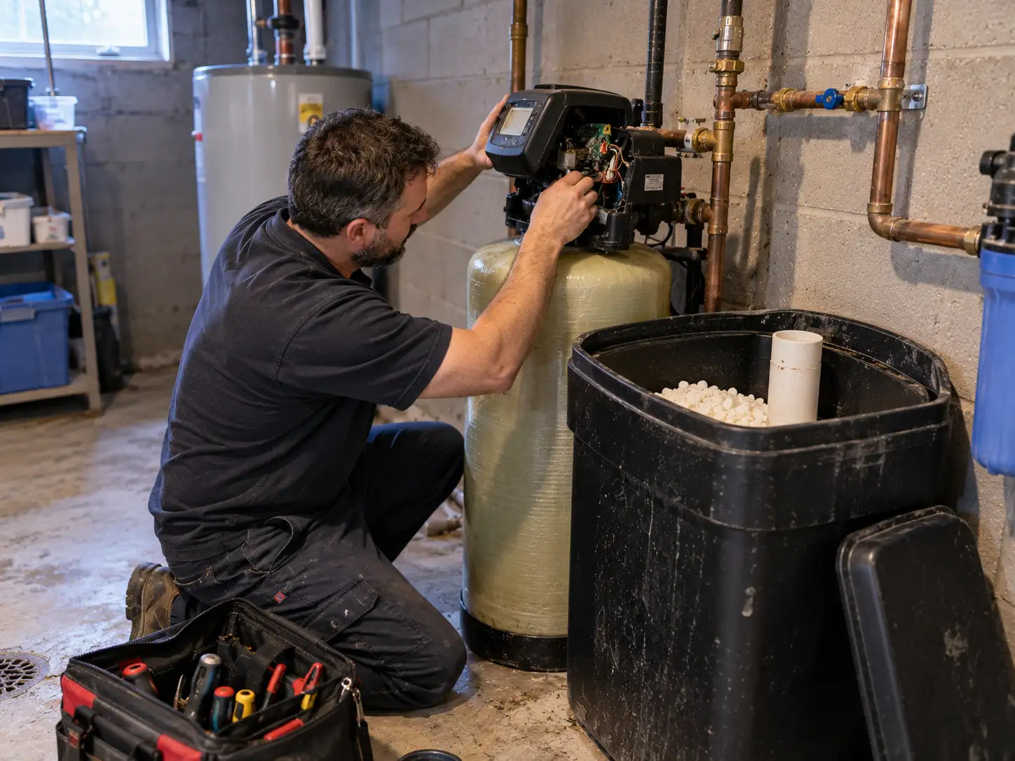 Limescale buildup from hard water on a Caledon home fixture
