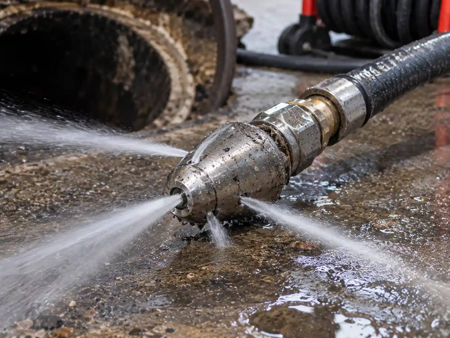 Hydro jetting hose feeding into a sewer cleanout at a Caledon home