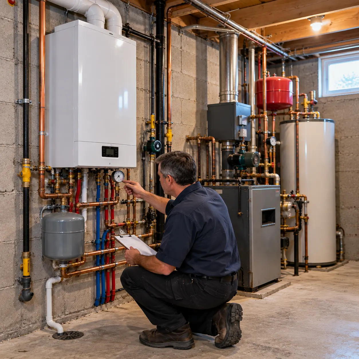 Combi boiler installation in a Caledon home utility room